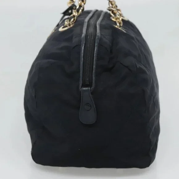 PRADA Chain Shoulder Bag Nylon Navy Gold Auth bs24456